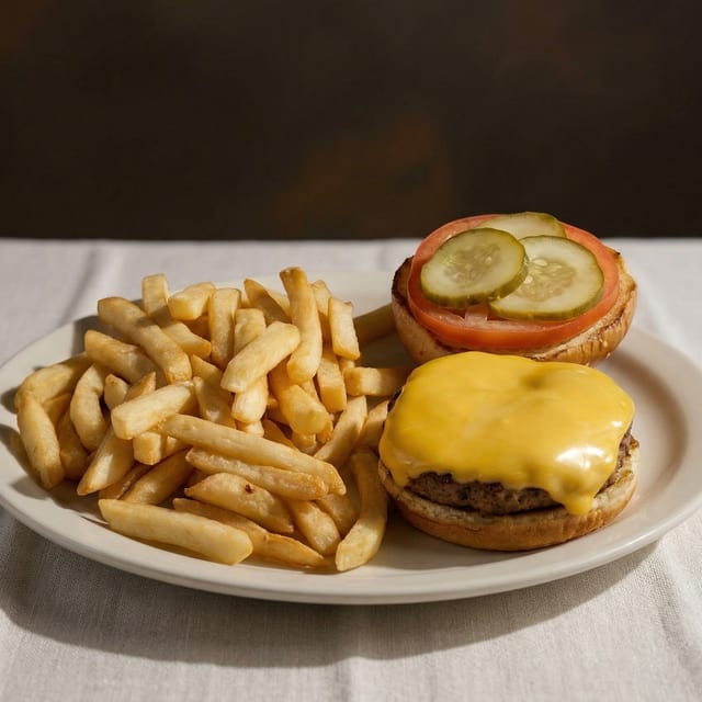 Double Cheese Burger, Fries & Soft Drink.